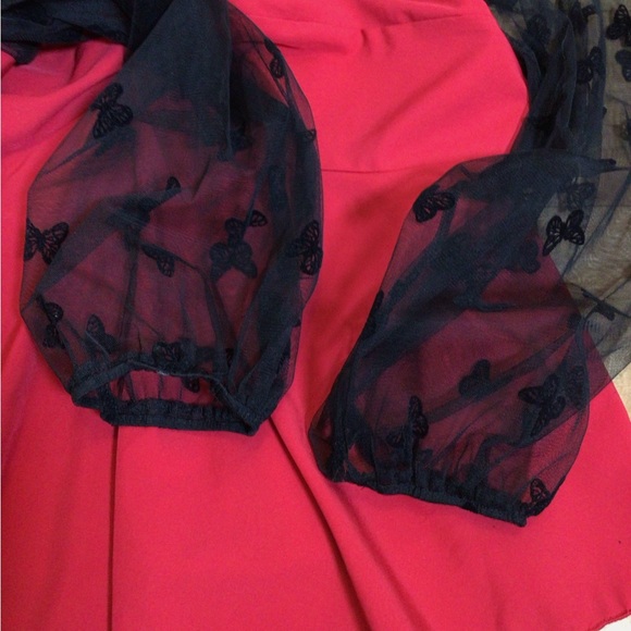 Sold! SHEIN Curve 2XL Red Babydoll Top Butterfly Mesh Sleeves Valentine Date - Picture 5 of 10